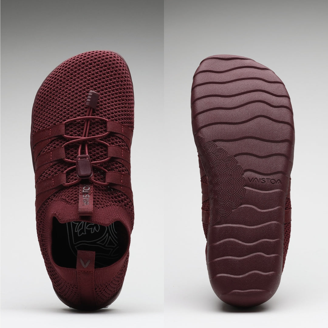 Vaistoa Riemu Knitted Barefoot Slip-on Shoes Burgundy foot shaped wide toe box