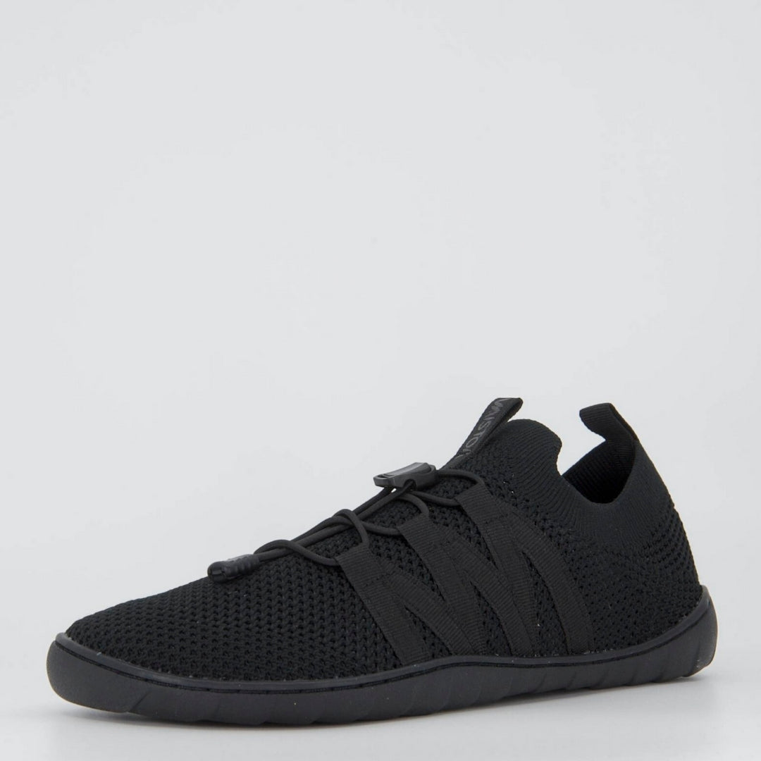 Vaistoa Riemu adults knitted barefoot slip-on shoes black front diagonal view
