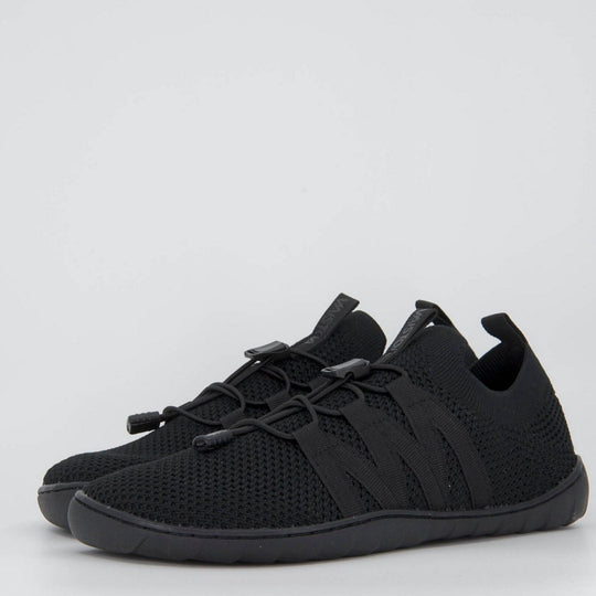 Vaistoa Riemu adults knitted barefoot slip-on shoes black pair front diagonal view