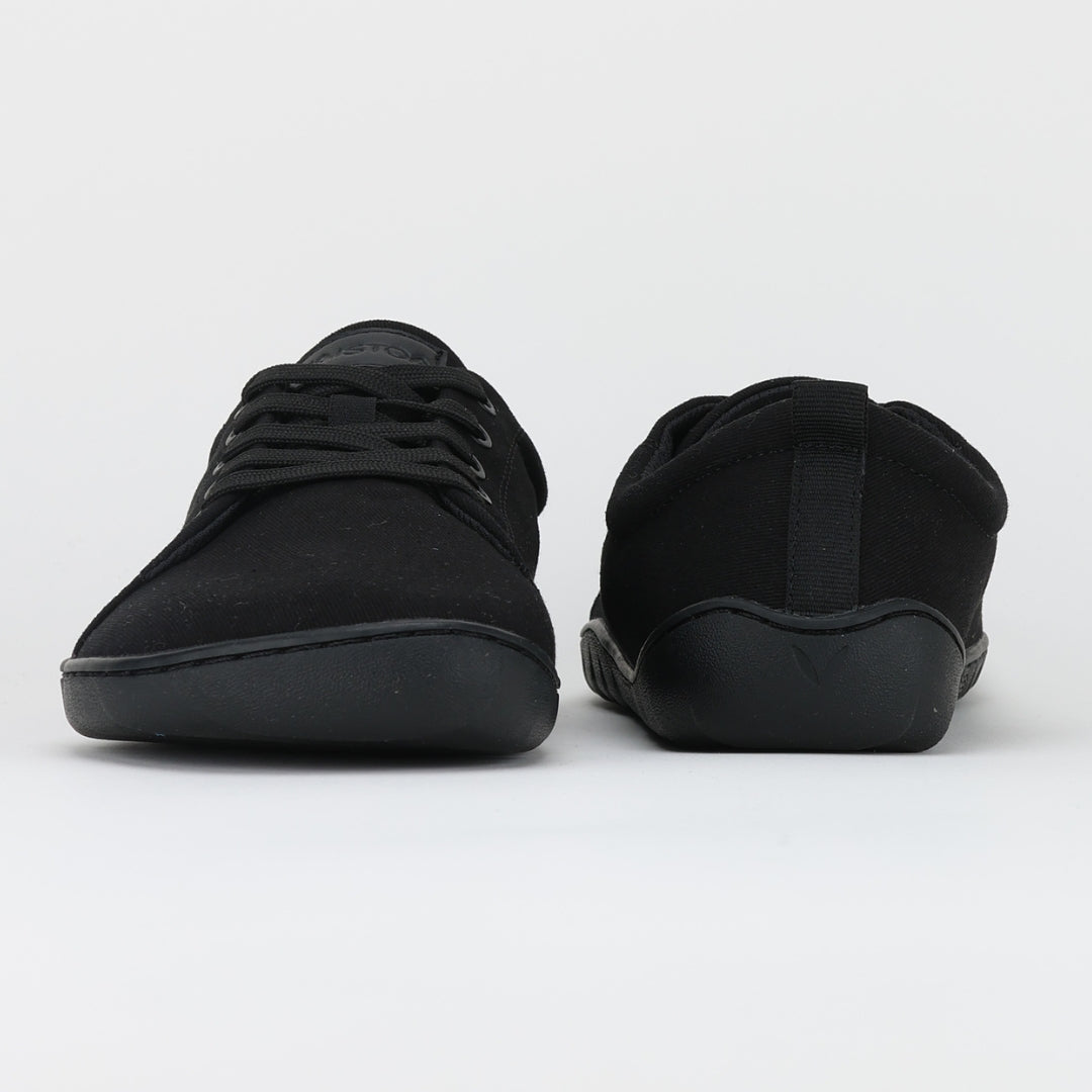vaistoa rento 2 barefoot shoes low top canvas sneakers black front and back view