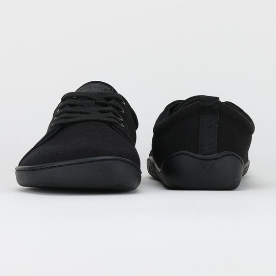 vaistoa rento 2 barefoot shoes low top canvas sneakers black front and back view