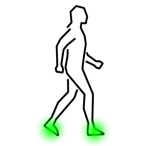 Person walking freely with feet highlighted in green
