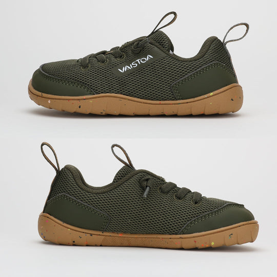 Vaistoa Kiva Kids Mesh Barefoot Sneakers Olive Flat Zero Drop Outsole