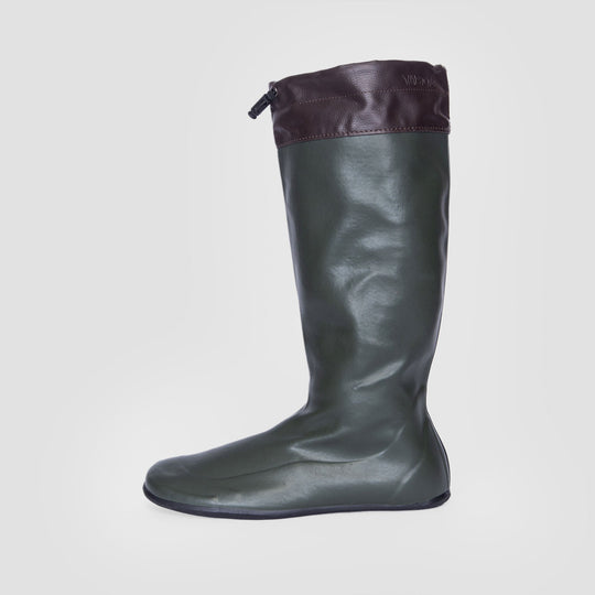 Vaistoa Korpi barefoot rain boots green flat zero drop outsole lateral view