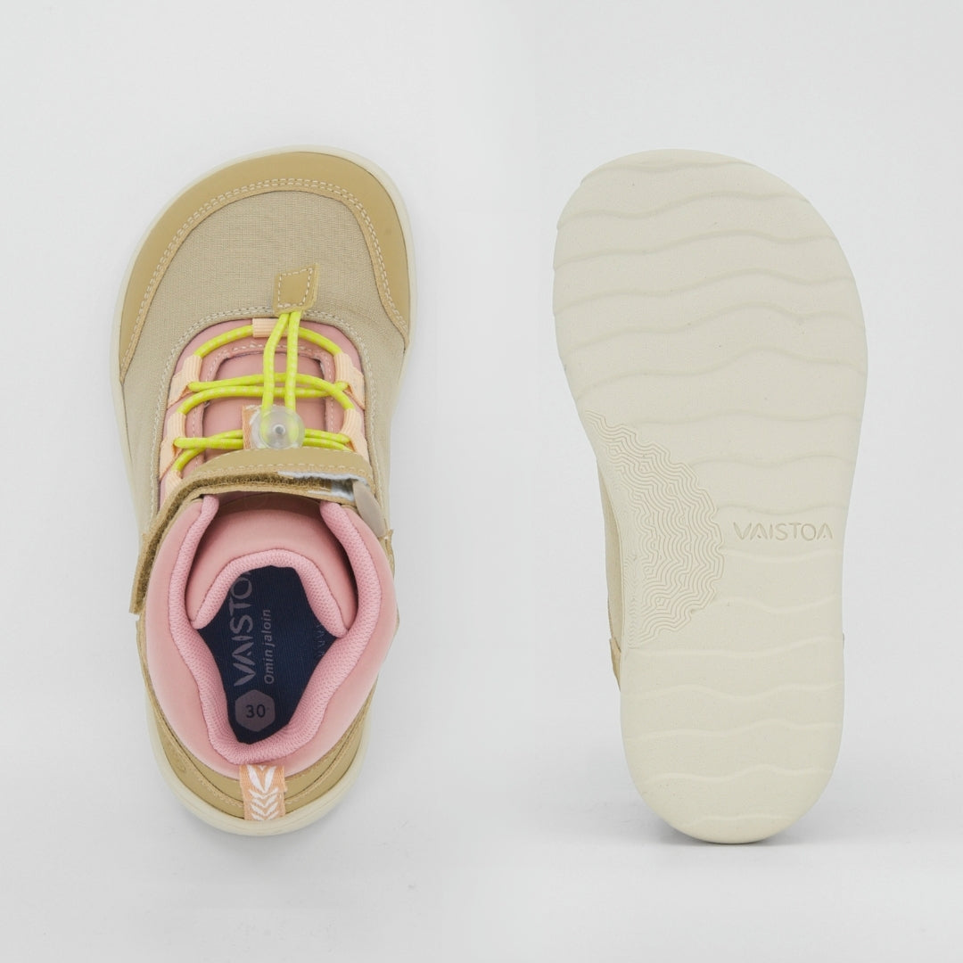 Vaistoa Kumpu Kids barefoot sneakers beige foot shaped wide toe box