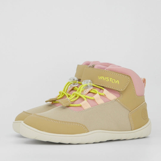 Vaistoa Kumpu Kids barefoot sneakers beige pair front diagonal view