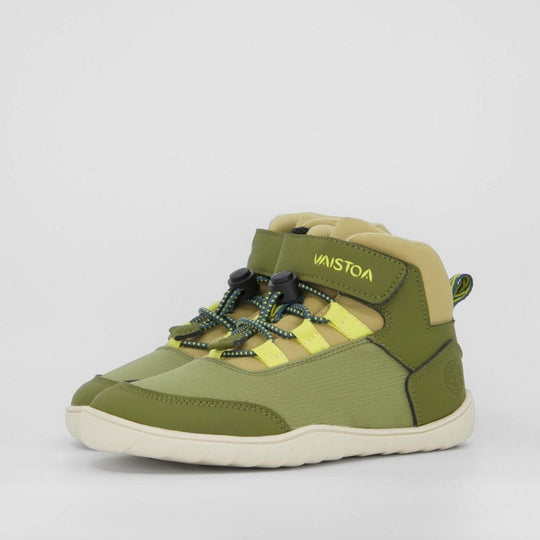 Vaistoa Kumpu Kids barefoot sneakers olive pair front diagonal view