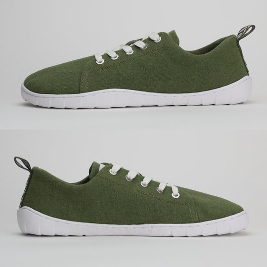 Vaistoa Rento canvas barefoot sneakers olive flat zero drop outsole