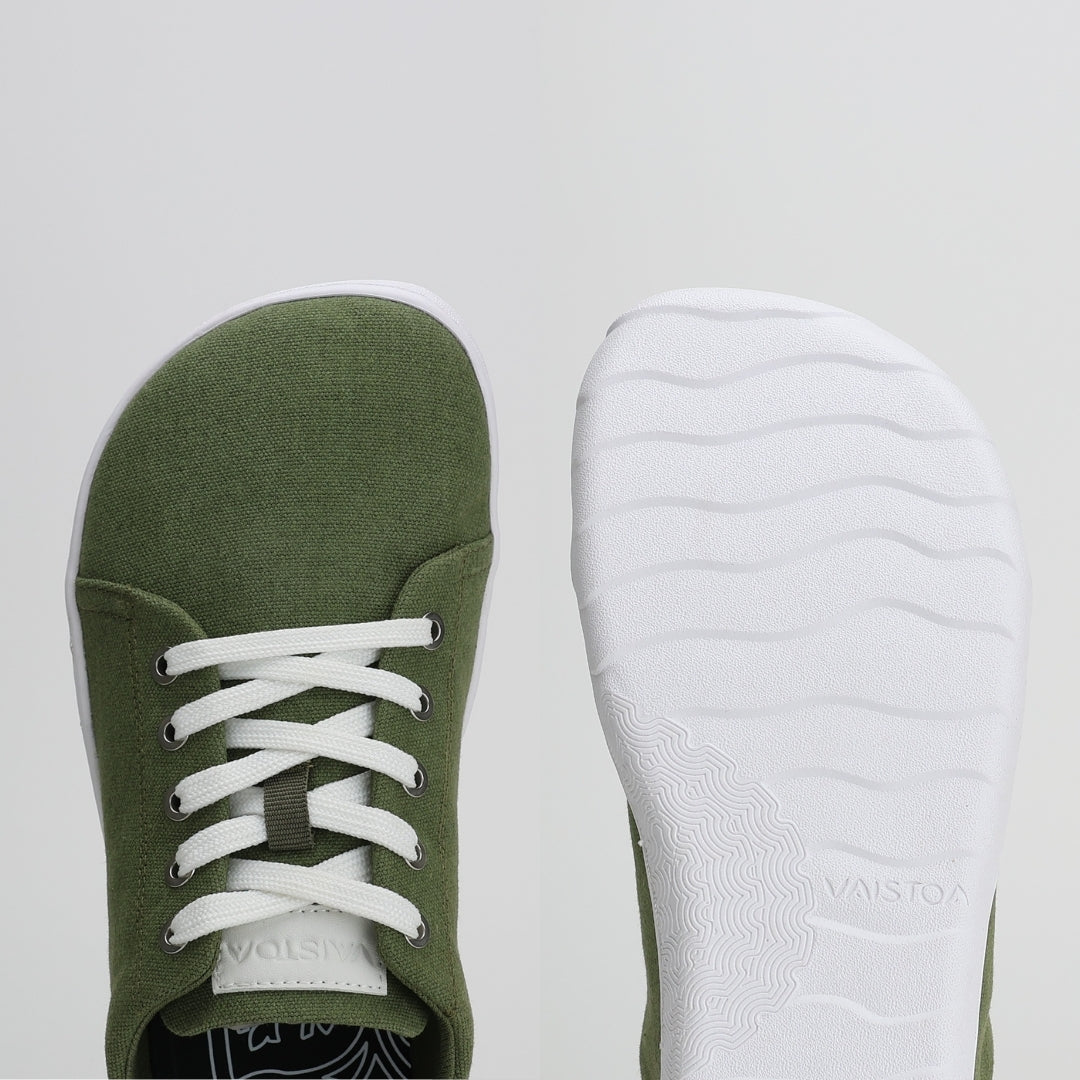 Vaistoa Rento canvas barefoot sneakers olive foot shaped wide toe box