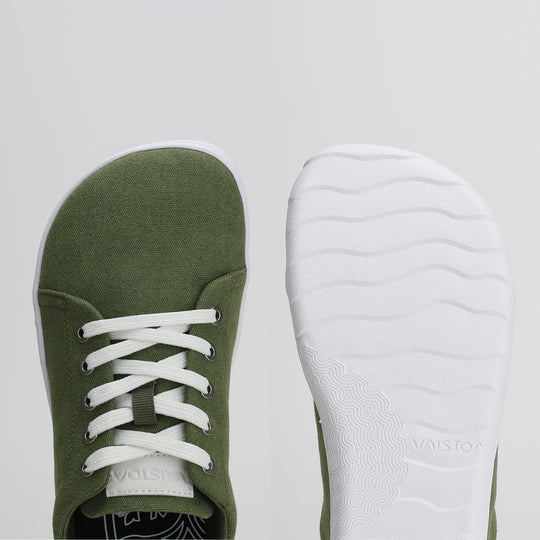 Vaistoa Rento canvas barefoot sneakers olive foot shaped wide toe box