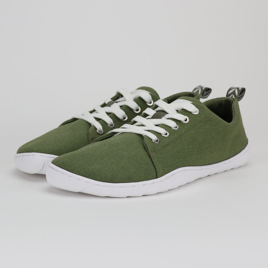 Vaistoa Rento canvas barefoot sneakers olive pair front diagonal view