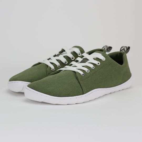 Vaistoa Rento canvas barefoot sneakers olive pair front diagonal view