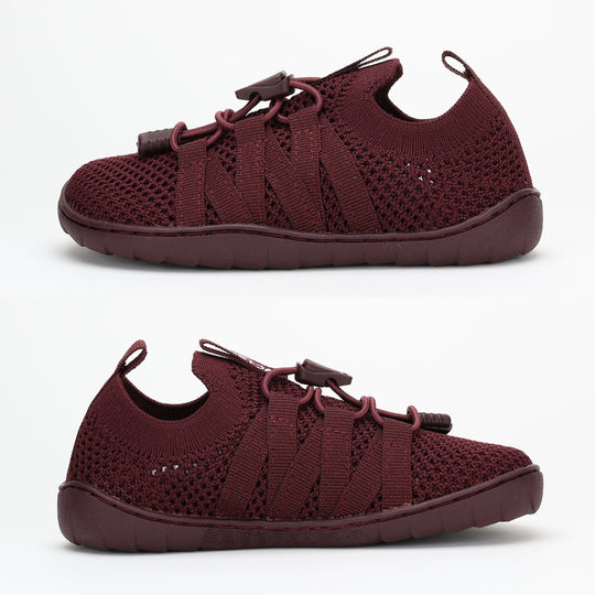 Vaistoa Riemu Kids Knitted Barefoot Slip-on Shoes Burgundy flat zero drop outsole