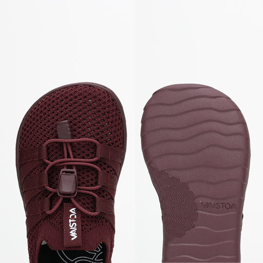 Vaistoa Riemu Kids Knitted Barefoot Slip-on Shoes Burgundy foot shaped wide toe box