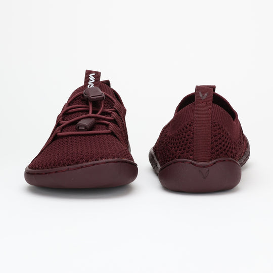 Vaistoa Riemu Kids Knitted Barefoot Slip-on Shoes Burgundy front back view