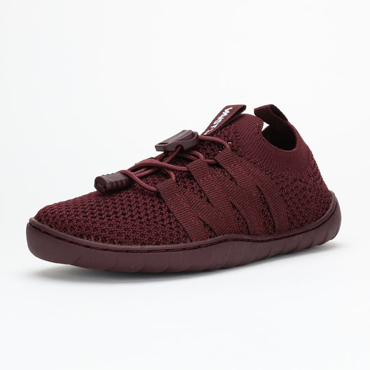 Vaistoa Riemu Kids Knitted Barefoot Slip-on Shoes Burgundy front diagonal view
