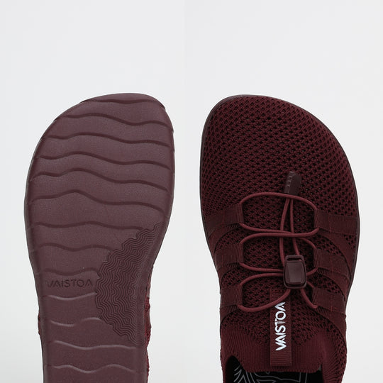 Vaistoa Riemu Knitted Barefoot Slip-on Shoes Burgundy foot shaped wide toe box