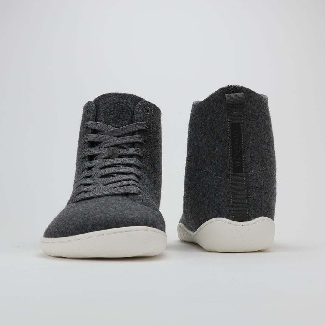 Vaistoa Tunto High Top Barefoot Felt Sneakers Gray Back Front View