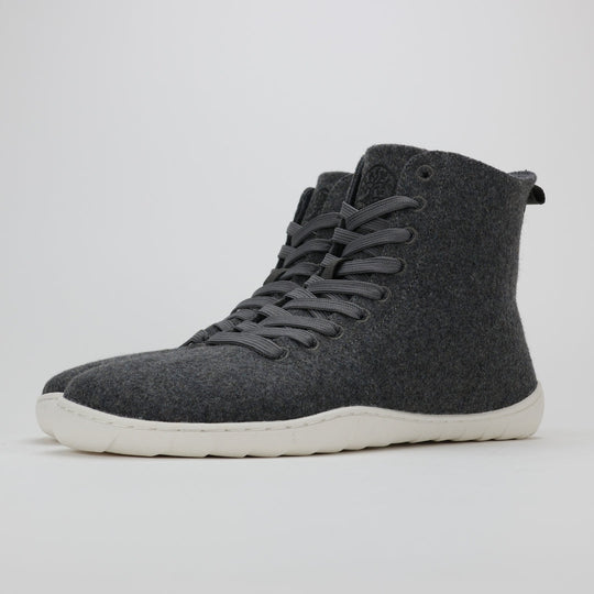 Vaistoa Tunto High Top Barefoot Felt Sneakers Gray Front Diagonal View