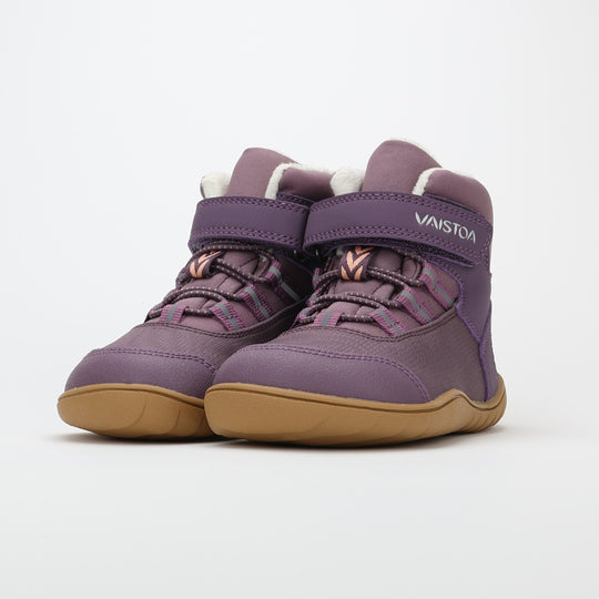 Vaistoa Ulappa kids Waterproof Barefoot shoes plum Front Diagonal View Pair