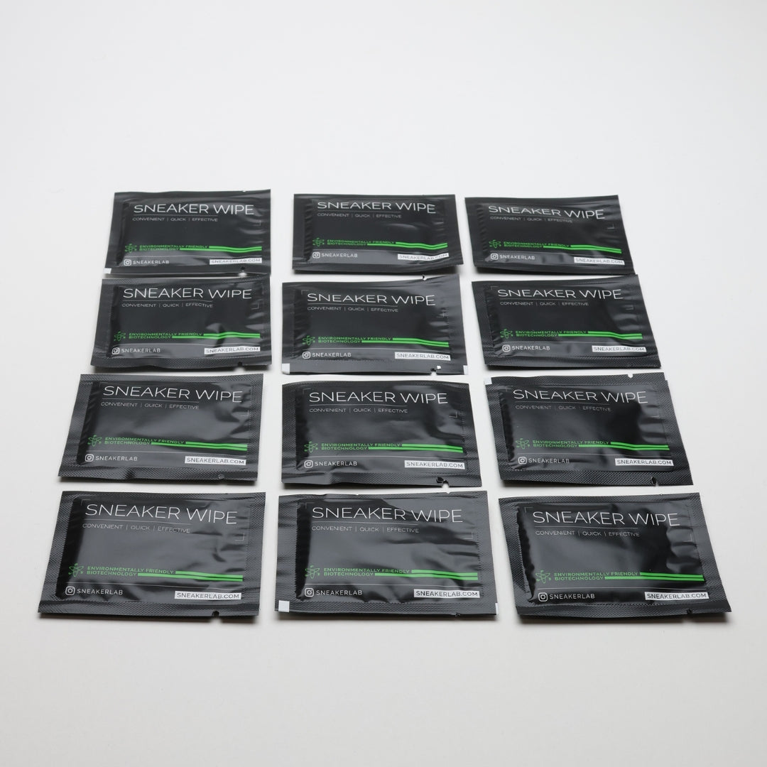 Sneaker LAB Sneaker Wipes shoe cleaning wipes, 12 wipes arranged with the package