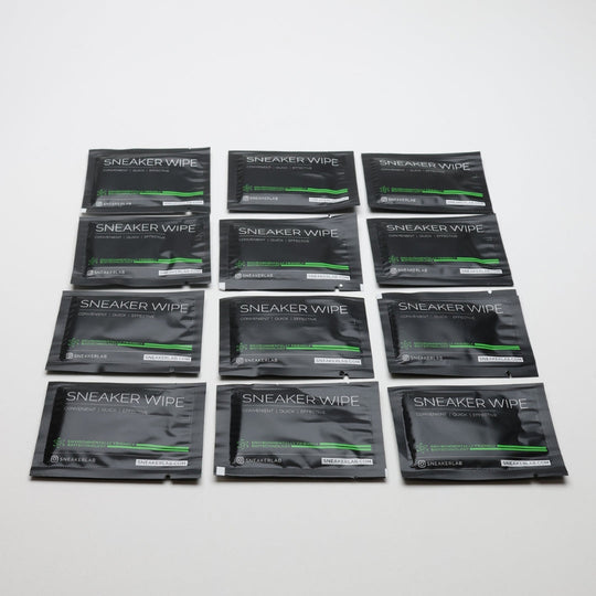 Sneaker LAB Sneaker Wipes shoe cleaning wipes, 12 wipes arranged with the package