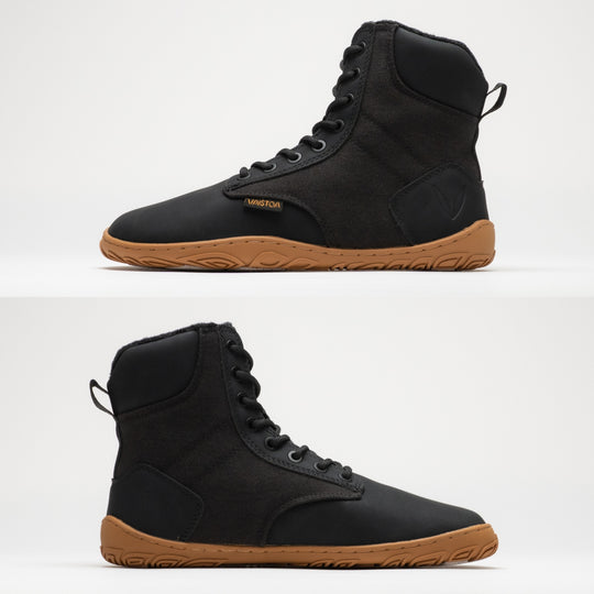 Vaistoa Hurmos 3 casual winter barefoot boots – side profiles of the shoe from both sides, showing the flat zero drop outsole