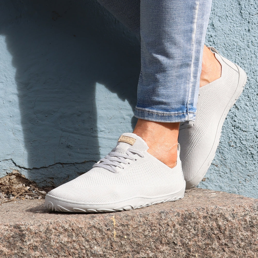 vaistoa iloa barefoot shoes knitted sneakers gray spring lifestyle blue wall