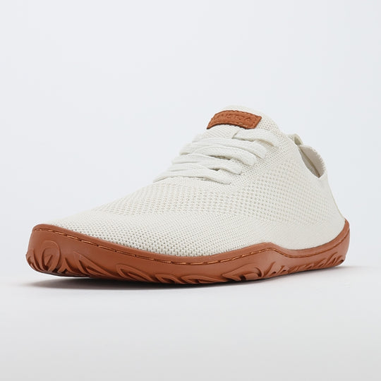 vaistoa iloa barefoot shoes knitted sneakers natural white with terracotta sole front angle single