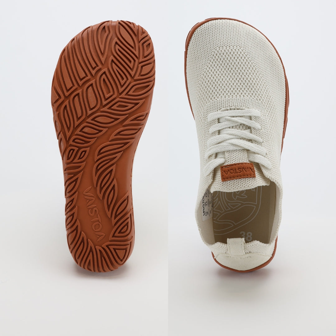 vaistoa iloa barefoot shoes knitted sneakers natural white with terracotta sole wide foot shaped toe box