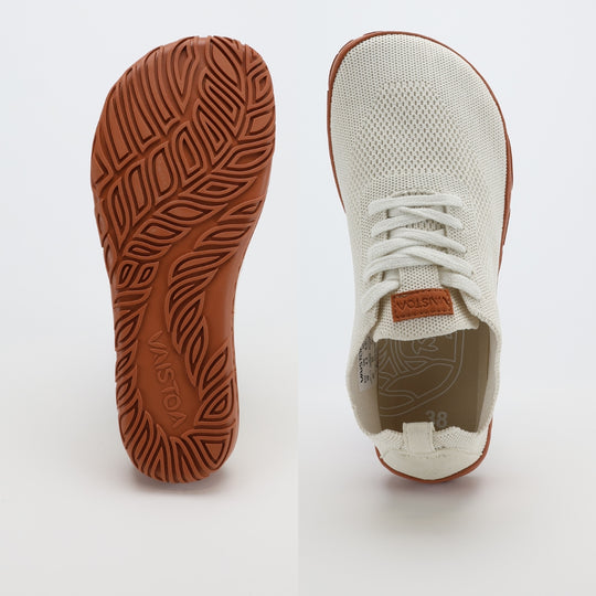 vaistoa iloa barefoot shoes knitted sneakers natural white with terracotta sole wide foot shaped toe box