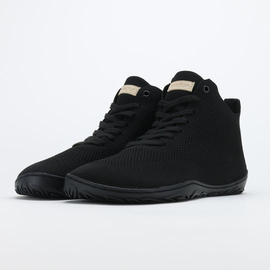vaistoa iloa mid barefoot shoes knitted high top sneakers black front angle pair