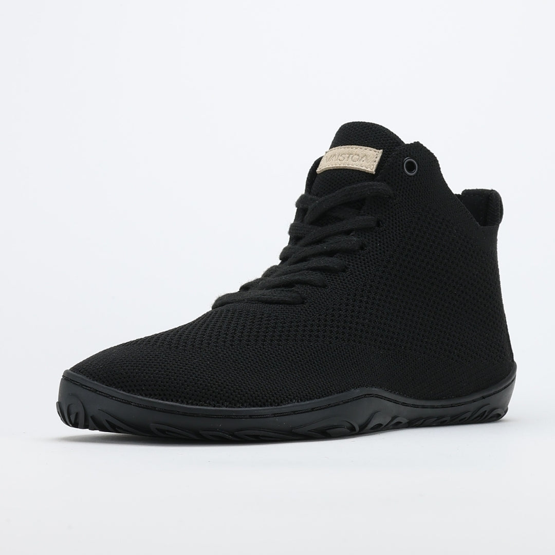 vaistoa iloa mid barefoot shoes knitted high top sneakers black front angle single shoe