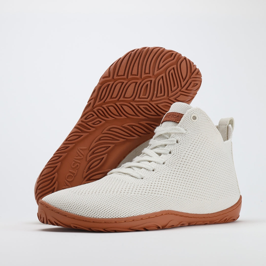 vaistoa iloa mid barefoot shoes knitted high top sneakers natural white terracotta design from finland
