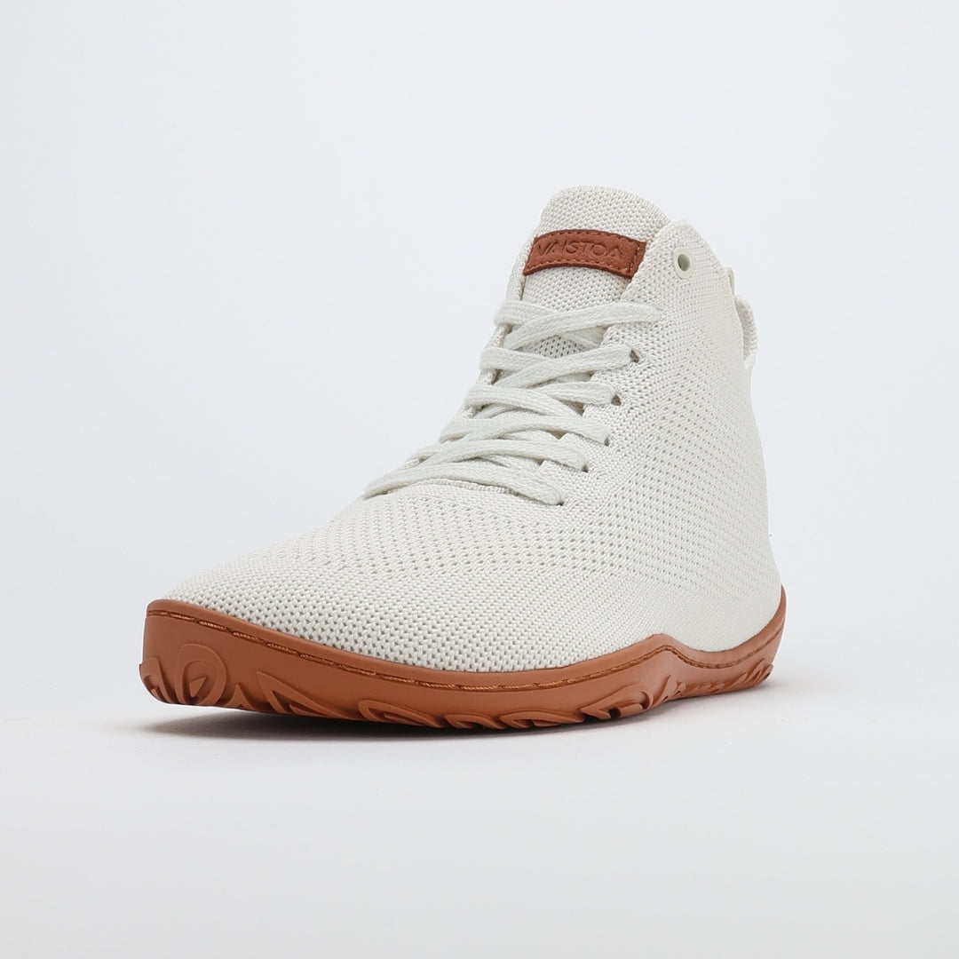 vaistoa iloa mid barefoot shoes knitted high top sneakers natural white terracotta front angle single shoe