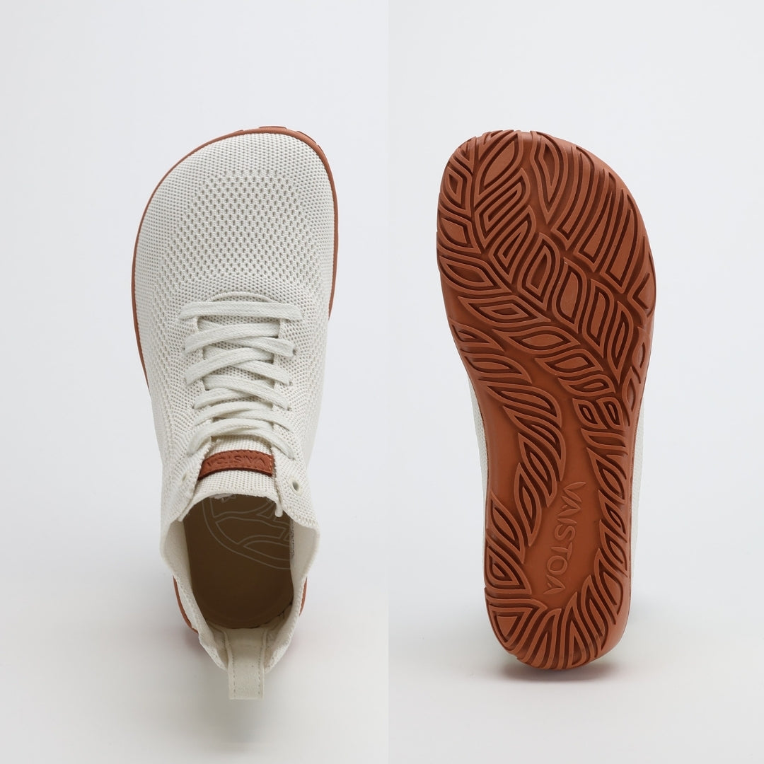 vaistoa iloa mid barefoot shoes knitted high top sneakers natural white terracotta wide foot shaped toe box