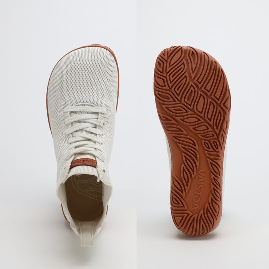 vaistoa iloa mid barefoot shoes knitted high top sneakers natural white terracotta wide foot shaped toe box