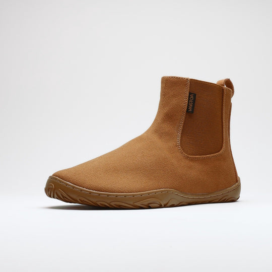 Vaistoa Kajo 2 barefoot chelsea boots – almond brown single shoe shown from a front angle against a light background