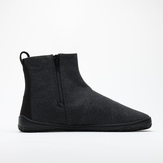 Vaistoa Kajo barefoot Chelsea boots – smoky stonewashed grey, single boot in side profile from the zipper side, full-length side zipper visible, light background