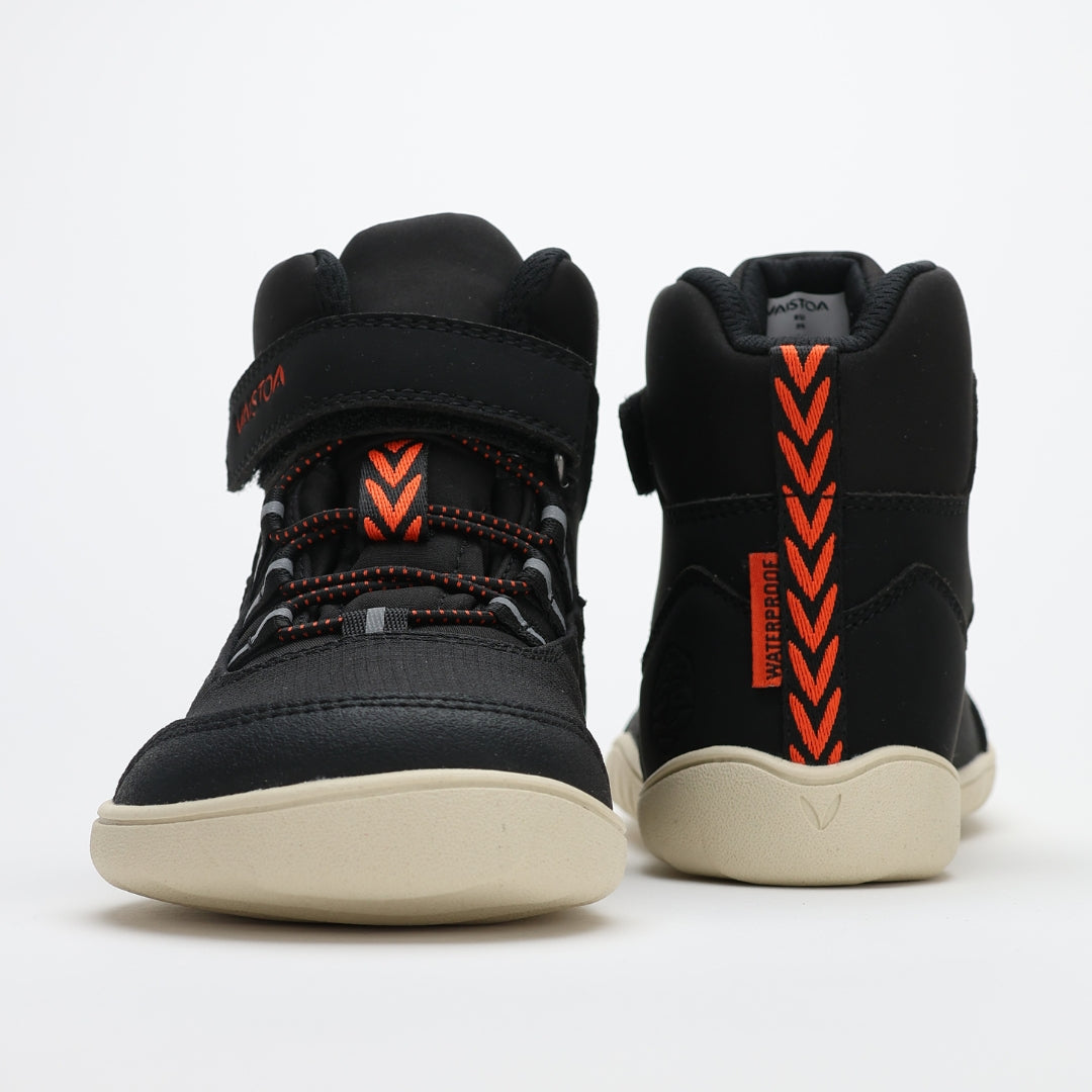 vaistoa kaste waterproof kids barefoot shoes black front and back view