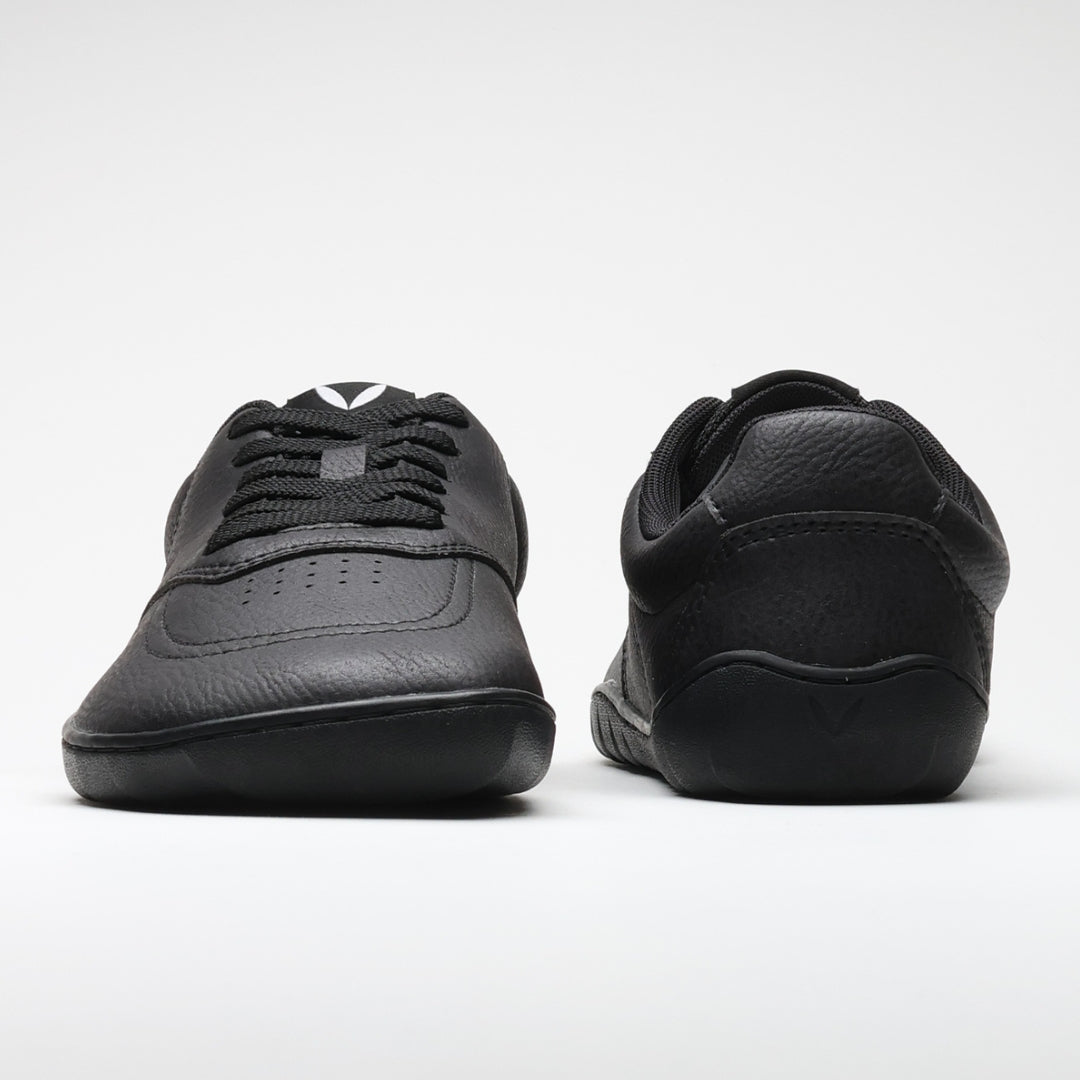 Vaistoa Katu 2 black barefoot sneakers – photographed from the front and back, highlighting the minimalist design, wide toe box, and low profile.