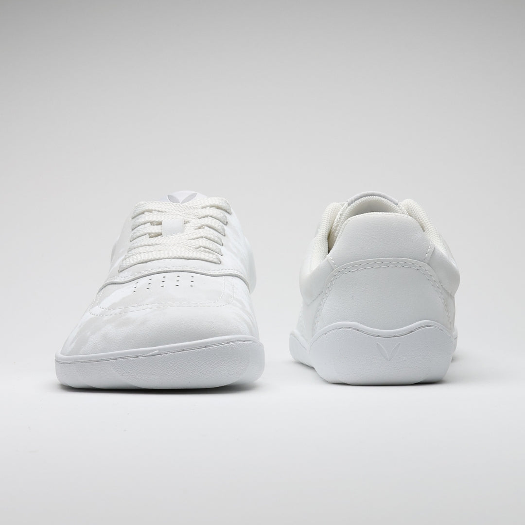 Vaistoa Katu 2 white barefoot sneakers – photographed from the front and back, highlighting the minimalist design, wide toe box, and low profile.