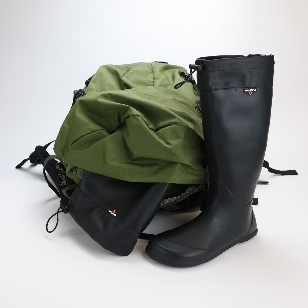 vaistoa katve barefoot shoes rubber rain boots black rolls into backpack