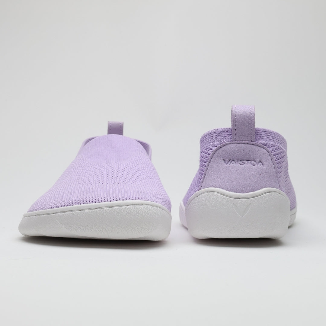 Vaistoa Lempeä 3 slip-on barefoot shoes – lavender shoes shown from front and back views