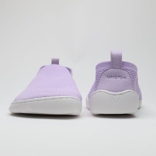 Vaistoa Lempeä 3 slip-on barefoot shoes – lavender shoes shown from front and back views