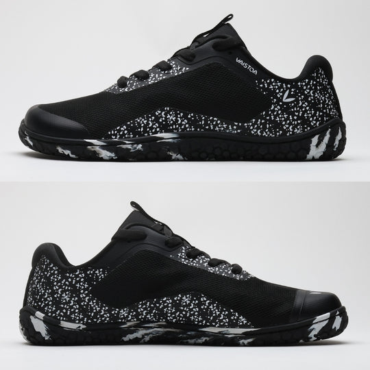 Vaistoa Lento barefoot running shoes – side profile views from both sides against a light background, showing the zero drop outsole