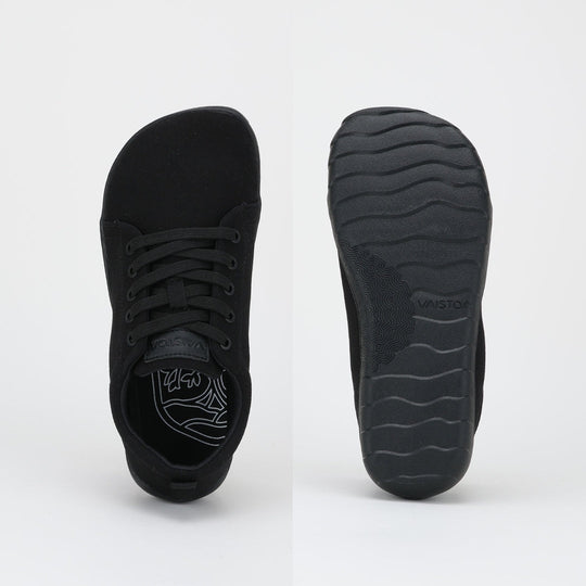 vaistoa rento 2 barefoot shoes low top canvas sneakers black wide foot shaped toe box 