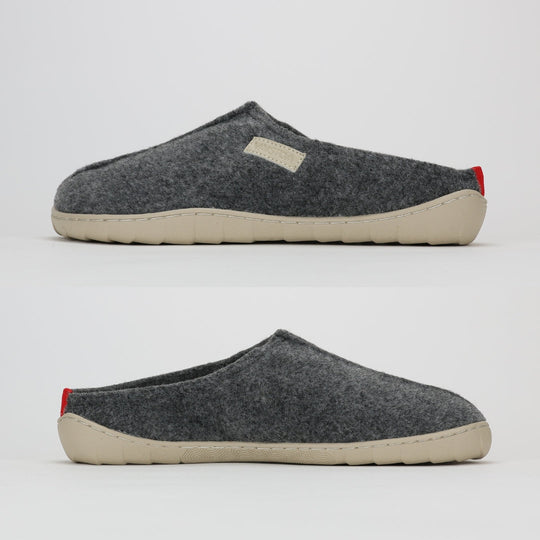 vaistoa toive barefoot felt slippers gray flat zero drop sole lateral and medial view