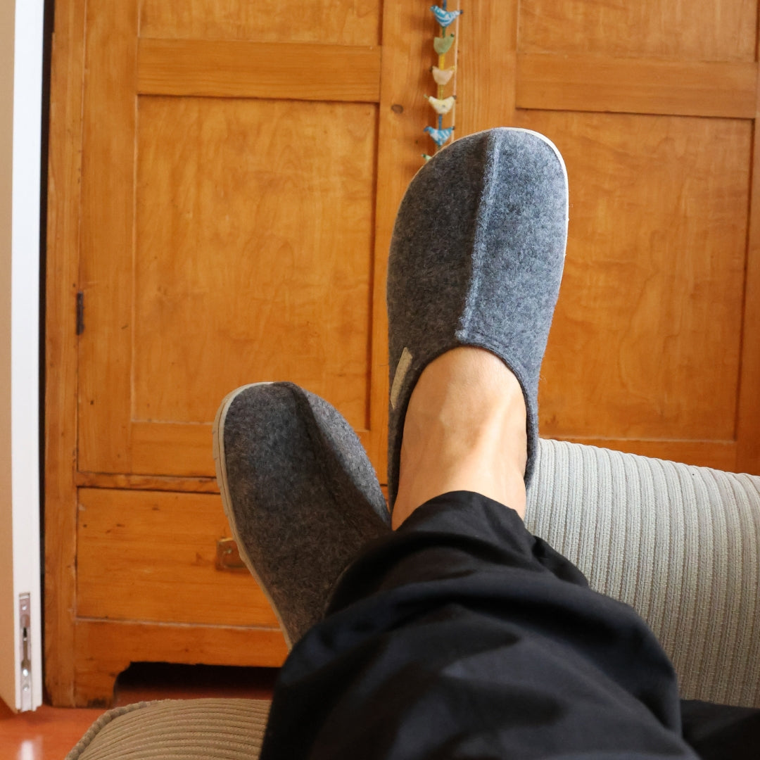 vaistoa toive barefoot felt slippers gray lifestyle indoor